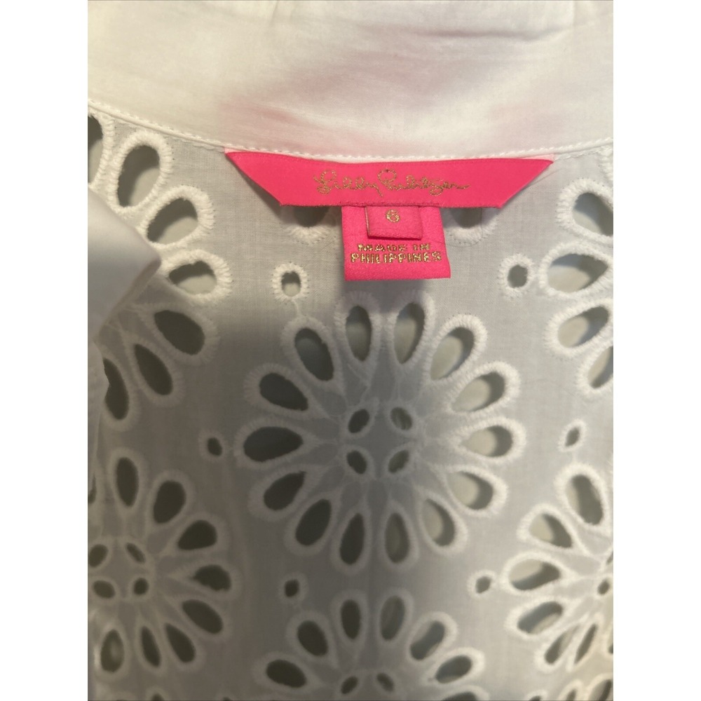 Lilly Pulitzer DRESS MIALYNN MIDI EYELET SHIRT White Pinwheel Size 6 - Picture 4 of 7